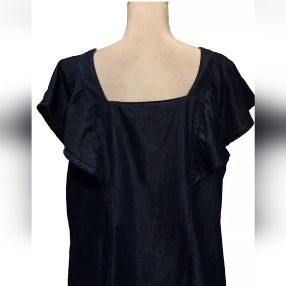 a. n. a. Square Neck Flutter Sleeve Soft Denim Button Up Cotton Mini Dress XXL - Picture 10 of 16